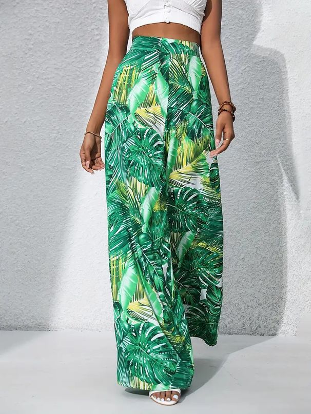 Women's Printed Wide Leg Trousers Elastic Waist Fashionable And Elegant Summer Vacation Style New Arrivals_ecoleips.com
