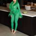 New Solid Color Fashion Fur Collar Trendy Lace Up Top Tight Stretch Trousers Suit_ecoleips.com