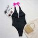 Sexy One-Piece Swimsuit With Large Bowtie - Nylon Pure Color Swimwear For Women, European Style With Chest Pad_ecoleips.com