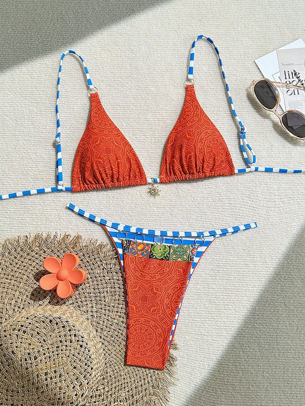 Women's Color Block Two Piece Swimsuit Sexy Tie Waist Bikini Beach Spawear New 2026 European And American Style_ecoleips.com