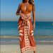 Women's Clothing Retro Deep V Printed One Piece Swimsuit Sexy Hot Spring Resort Beach Swimwear_ecoleips.com