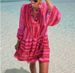 Summer Print Dress With A Loose, Fashionable V-Neck Design, Made Of Chiffon And Featuring Pleated Details._ecoleips.com