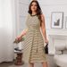 Women's Clothing Temperament Elegant High Waist Round Neck Loose Striped Dress_ecoleips.com