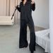 Solid Color Ice Silk Thin Skin-Friendly Slit Loose Sleeve Long Pants Pajama Set European And American Cross-Border_ecoleips.com