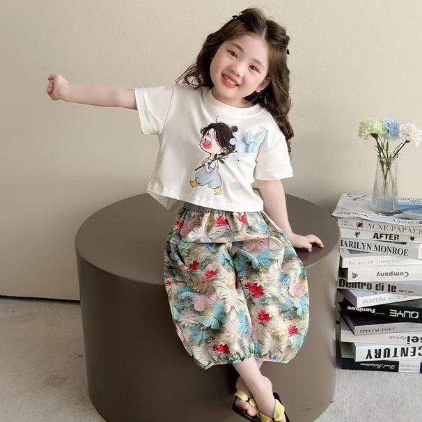 New Outfit Girls, Thin Short Sleeve And Long Pants, Casual Summer Wear For Girls_ecoleips.com