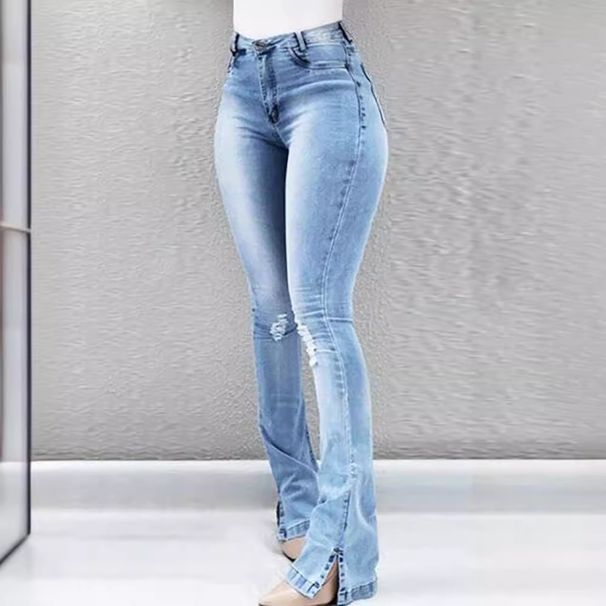 K New Fashion Stretch Split Horn High Waist Jeans For Women_ecoleips.com