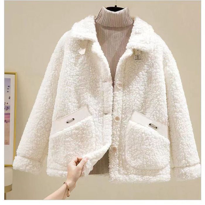 Women's Clothing Polo Collar Fleece Jacket For Women New Autumn And Winter Korean Style Short Granular Fleece Small Size Coat_ecoleips.com