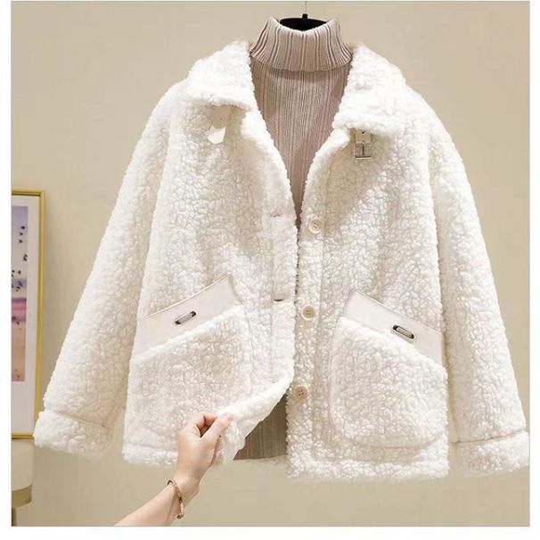 Women's Clothing Polo Collar Fleece Jacket For Women New Autumn And Winter Korean Style Short Granular Fleece Small Size Coat_ecoleips.com