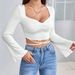 Voya Women's 2026 Elegant And Generous Temperament Collar, Waist Strap, Trumpet Long Sleeved Dating Slim Fit Short Top_ecoleips.com