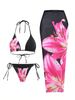 New foreign trade cross border European and American style sexy printed three piece swimsuit charm lily fixed version printed model_ecoleips.com