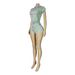 Women's Waffle Texture Two Piece Set HR26021 European American Style Hooded Zip up Top with Drawstring Shorts_ecoleips.com