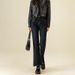 Xinge Black Micro Flared Jeans Women's New Winter High Waisted Pear Shaped Figure, Small Stature, Fringed Cropped Pants_ecoleips.com