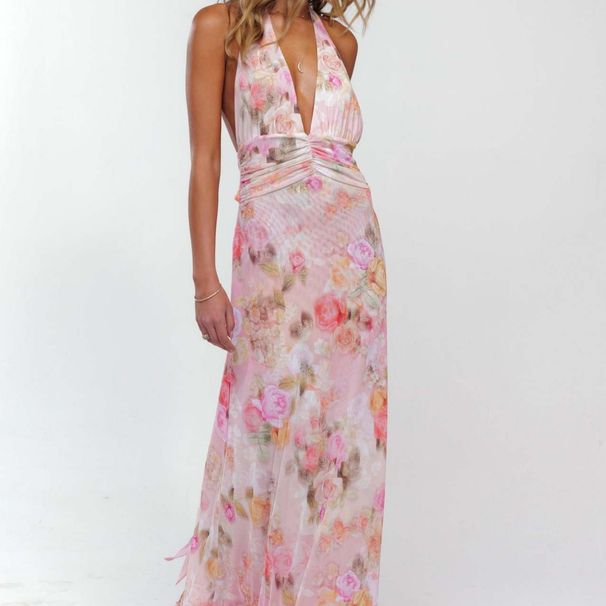 European And American INS Style Cross-Border Spring Summer New Fashion Sexy Backless Slim Fit Printed Halter Dress_ecoleips.com