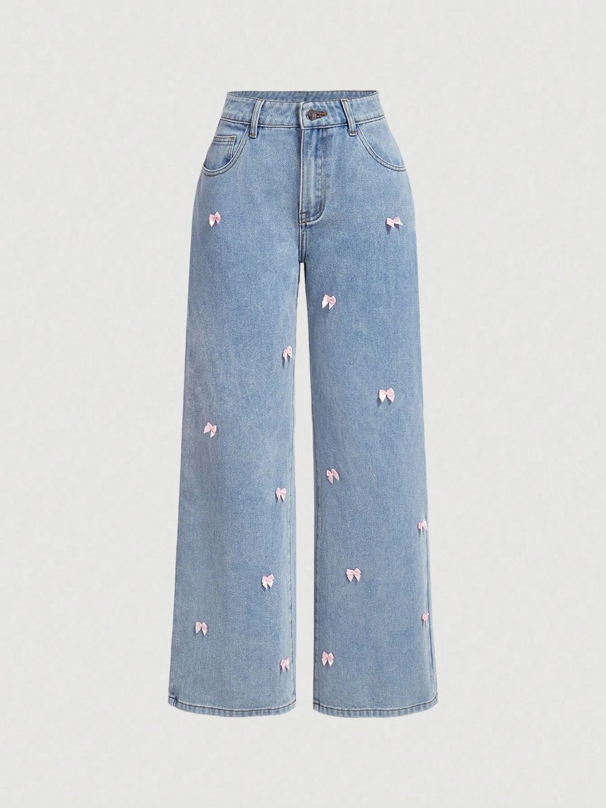 Wide Leg Jeans For Women Style With Small Bow And Small Bow_ecoleips.com