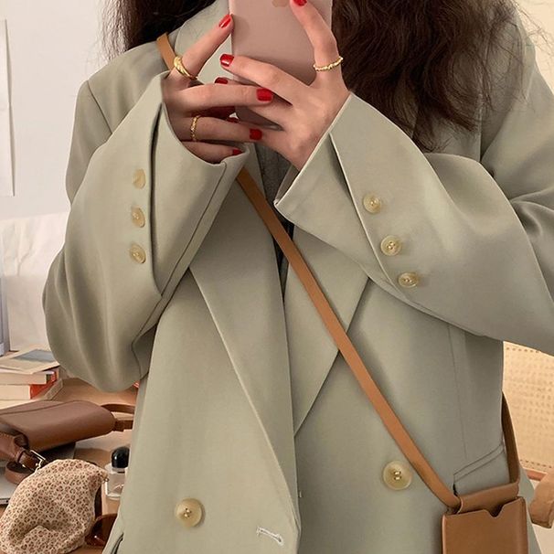 ng2510292 Petite Women's Blazer 2024 Spring Autumn Double-Breasted Green Suit Elegant Slimming Internet Celebrity Street Fashion_ecoleips.com