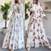 Ladies Fashion Elegant Holiday Round Neck Chiffon Flower With Belt Long Dress_ecoleips.com