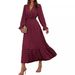 New Women's Autumn Sleeve V-Neck Swiss Dot Long Dress Bohemian_ecoleips.com