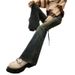 Cement Gray Flared Jeans Women, Spring And Autumn 2024 New Style, High-waisted, Slim-fit, Stretchy Bell-bottom Pants For_ecoleips.com