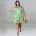Plus Size Off Shoulder Floral Print Dress, Flowy A-Line Swing Dress With Puff Sleeves For Women, Cute Cartoon Print Summer Dress_ecoleips.com