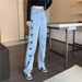 Love-Inspired High-Waist Flared Jeans – Chic Straight-Leg Wide Pants With Soft Tumble Hem (Blue/Black, S-2xl)_ecoleips.com