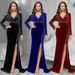 Women's Clothing Fashion Women's Sexy Arm Wrapped Deep V Hot Diamond Slit Dress New_ecoleips.com