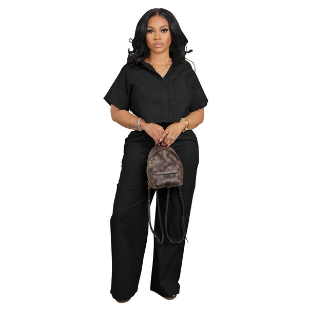 Aria Basics Aria Basics AL269 Cross-Border European And American Women's Clothing Set Shirt Short Sleeve Two-Piece Linen Casual OL Office Summer_ecoleips.com
