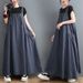 Plus Size Women's Halter Dress Korean Style Spring Summer Mid-Length Loose Slimming Denim Overall With Full Skirt_ecoleips.com