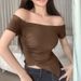AC665 Pure Desire Off-Shoulder Slim-Fit Women's Base Shirt With Irregular Hem Long-Sleeve T-Shirt Top_ecoleips.com