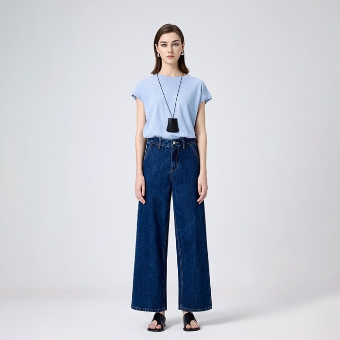 Coolmei Women's 9/10 Length Straight-Leg Pants, 2025 Spring New Style, Non-Stretch, Back Pocket, High-Waisted, Slimming_ecoleips.com