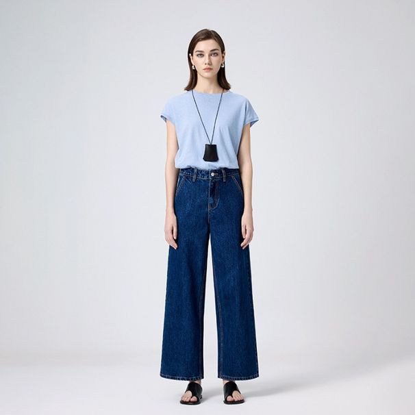Coolmei Women's 9/10 Length Straight-Leg Pants, 2025 Spring New Style, Non-Stretch, Back Pocket, High-Waisted, Slimming_ecoleips.com
