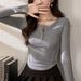 #Selection Of Quality # Three Dimensional Line Curved Long Sleeve T-Shirt For Women 2025 Autumn New High Waist Short Hot_ecoleips.com