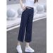Women's Summer Thin Straight Leg Jeans Loose Fit Elastic Waist Cropped Wide Leg Pants Plus Size Pear Shaped Figures_ecoleips.com