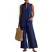 Summer Women's Two Piece Set Versatile Loose Fit Sleeveless V Neck Casual Cotton Linen Suit New Style_ecoleips.com