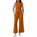 Women's Clothing 2 Piece Vest Short Wide Leg Pants Casual Suit_ecoleips.com