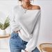 Women's Commuter Style Off-Shoulder Pullover Knitted Sweater Solid Color Loose Casual One-Shoulder Neck Autumn Winter Fashion_ecoleips.com