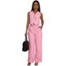 Women's Solid Color V Neck Sleeveless Vest Top Wide Leg Trousers Set Casual Loose Two Piece Spring/Autumn Wear_ecoleips.com