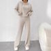 Women's Clothing Casual Knitted Long Sleeved Suit Women's Hooded Sweatshirt Loose Trousers Two Piece Set_ecoleips.com