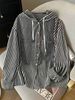 Plus Size Women's Long Sleeved Shirt Soft Light Blue And White Horizontal Stripes Casual Office Top_ecoleips.com