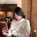 girl Lazy Style High-End Design Turtleneck Sweater Women, Loose Fit For Autumn Winter, Soft And Cozy Pullover White Top_ecoleips.com