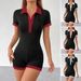 Women's Clothing Women's V-Neck Bodycon Jumpsuit | Slim-Fit Sleeveless Romper With Contrast Trim_ecoleips.com