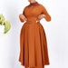 Women's Clothing Elegant Commuter High Neck Long Sleeve Elegant High-Neck Long-Sleeve A-Line Dress | Timeless Office Dress In Luxe Colors_ecoleips.com