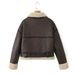 Women's Faux Fur Bomber Jacket - Streetwear Fashion Short Coat With Lapel Collar, Gothic Style, Loose Fit, Zipper Closure, Dark Brown_ecoleips.com