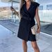 Women's New Suit Collar Sleeveless Slim Commuter Office Dress Long Dress Women_ecoleips.com