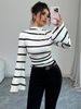 Women's Striped Knit Top - Stand Collar Long Sleeve Casual Shirt (Breathable Cotton, Spring Summer Essential, Comfort Fit)_ecoleips.com