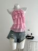 Women's Solid Color Halter Neck Top Sleeveless Backless Bow Layered Patchwork Unique Tie Waist Summer Top_ecoleips.com
