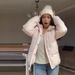 "Versatile Hooded Puffer Jacket For Women - Lightweight Polyester Zip-Up Coat With Drawstring Waist, Olive/Black/Taupe (S/M/L)"_ecoleips.com