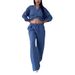 Women's Casual Cotton Linen Shirt Wide Leg Pants Suit Solid Color Drawstring Style_ecoleips.com