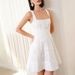 White Sexy Embroidered Jacquard A-Line Party Dress Women Spring Square Collar Hollow Mini Dress Summer Sleeveless Straps Dresses_ecoleips.com