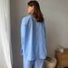 Blue Striped Sleeve Long Pants Loose Wearable Pajama Set European And American Autumn Winter New Women's Homewear_ecoleips.com