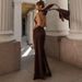2025 Summer European And American Cross-Border Trade New Fashion Sexy Satin Backless Solid Color Elegant Dress_ecoleips.com